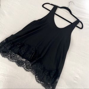 NWOT Black Flowy Lace Trim Chiffon Tank Top